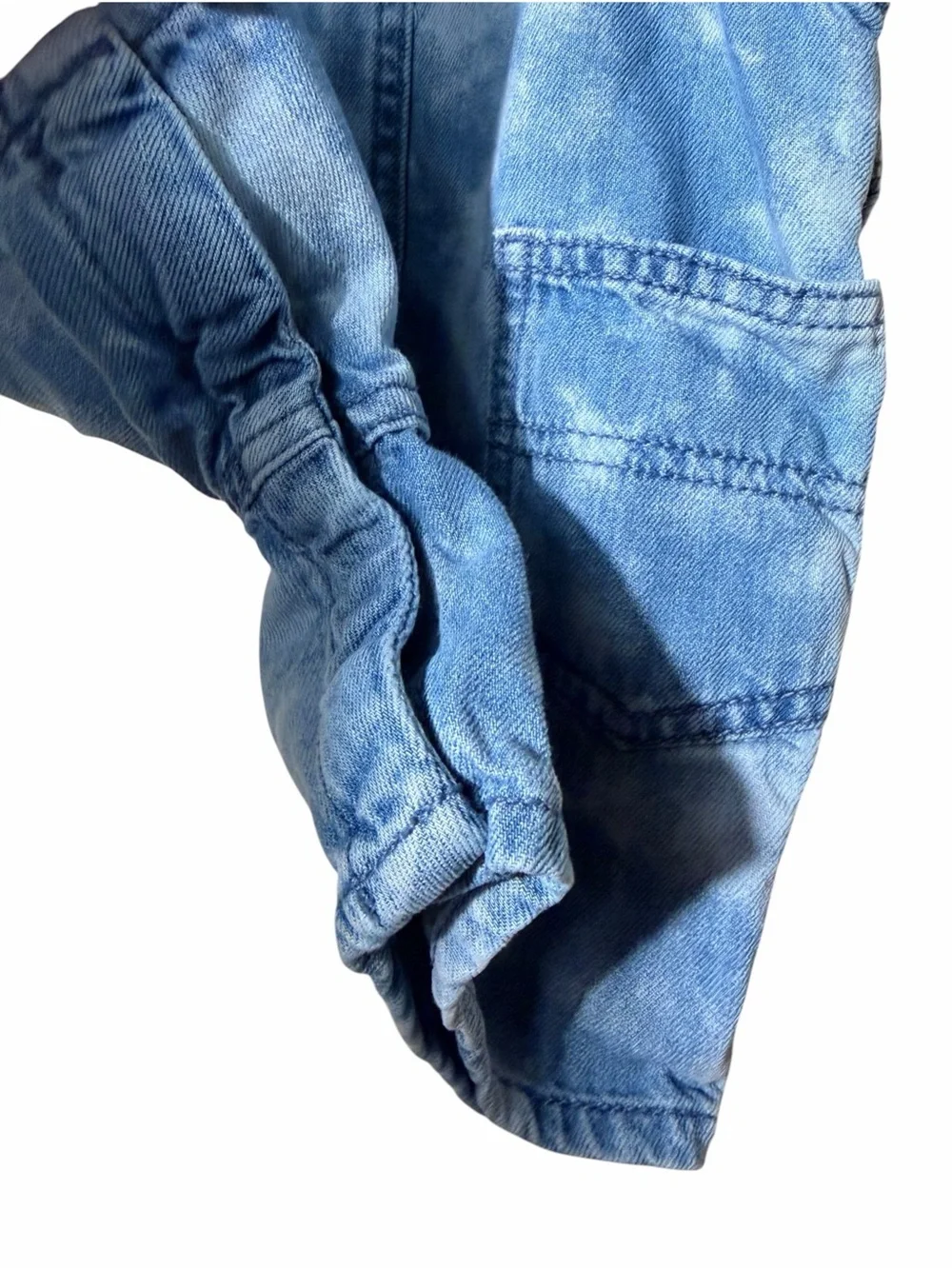 OshKosh B'gosh Acid-Wash Denim Short Overalls with Flag Patch Blue & Red